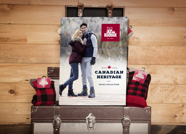 Couverture du catalogue de chaussettes et bas Kodiak : Canadian Heritage